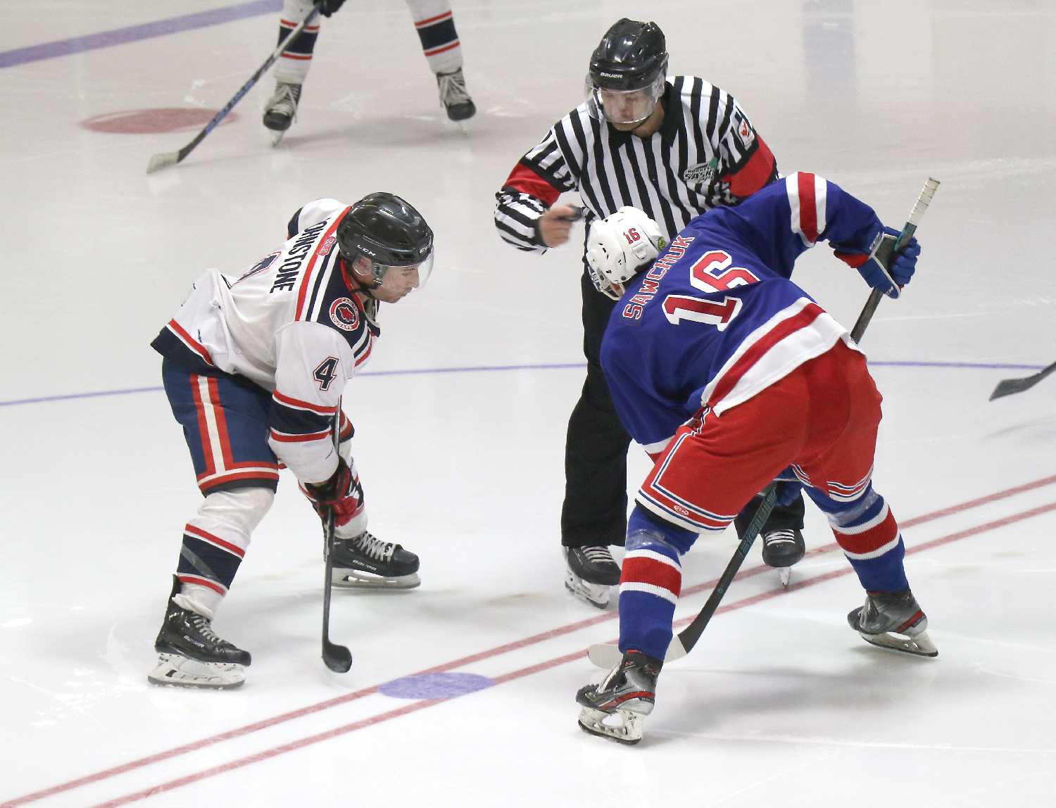 The Moosomin Senior Rangers taking a face-off draw against the Carlyle Cougars at the home opener this past fall. Carlyle Cougars will also be highlighted in the docuseries.